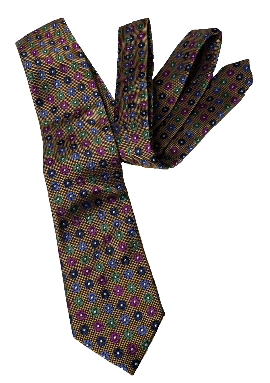 J.S. Frank Reserve Collection Silk Necktie Gold Floral Medallion Made in Italy 5